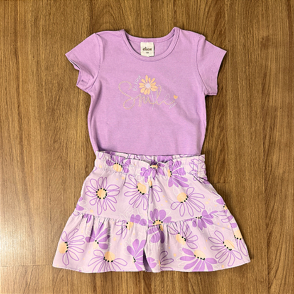 Conjunto Elian Blusa Lilás e Shorts Estampado Lilás Tam 3