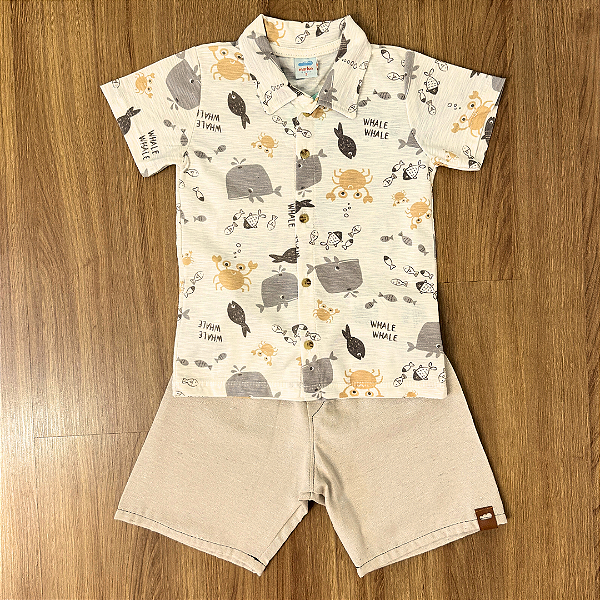 Conjunto Marlan Camisa polo Estampada e Bermuda Off White Tam 3