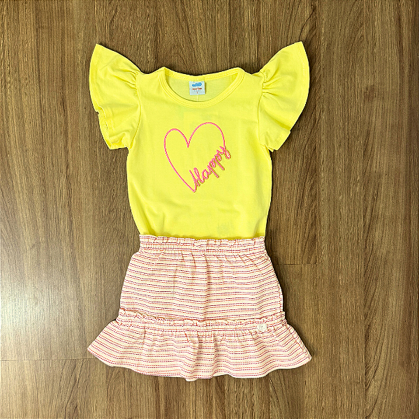Conjunto Marlan Body Amarelo e Saia Estampada Tam 2