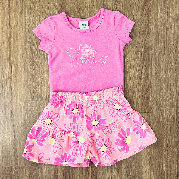 Conjunto Elian Blusa Rosa e Shorts Estampado Rosa Tam 1