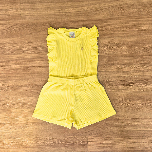 Conjunto Infantil Boca Grande – Blusa e Shorts Amarelo, Tam 3.