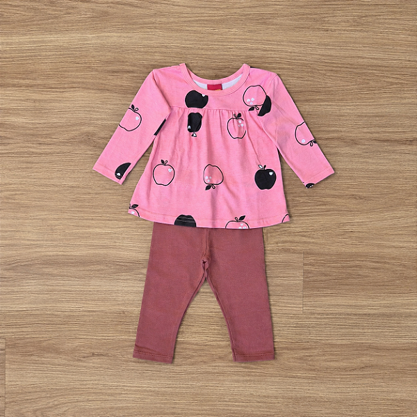 Conjunto Meia Estação Kyly BLusa ML Estampada Rosa Calça Legging Terracota Tam G