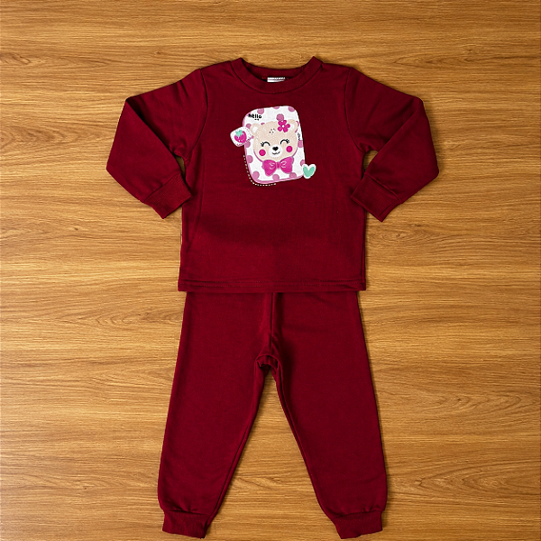 Conjunto Moletom Elian Fúcsia Blusão Estampado Manga Longa E Calça Com Punhos Tam 2