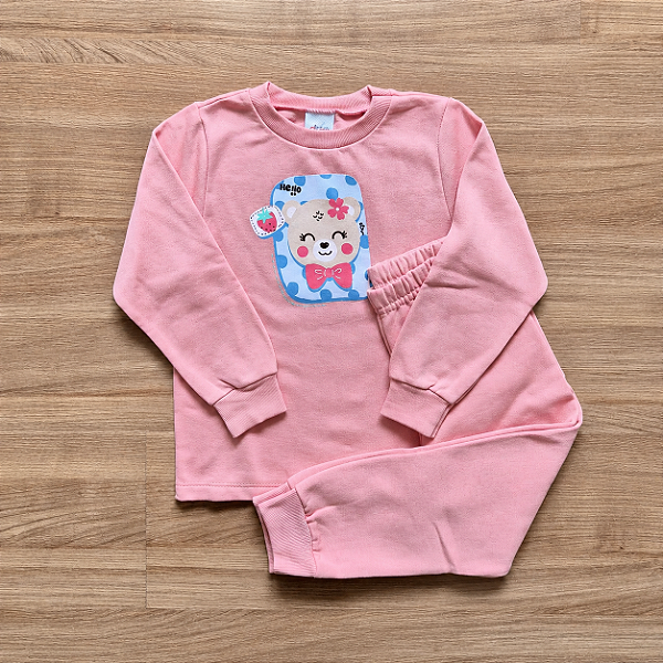 Conjunto Moletom Elian Rosê Blusão Estampado Manga Longa E Calça Com Punhos Tam 3