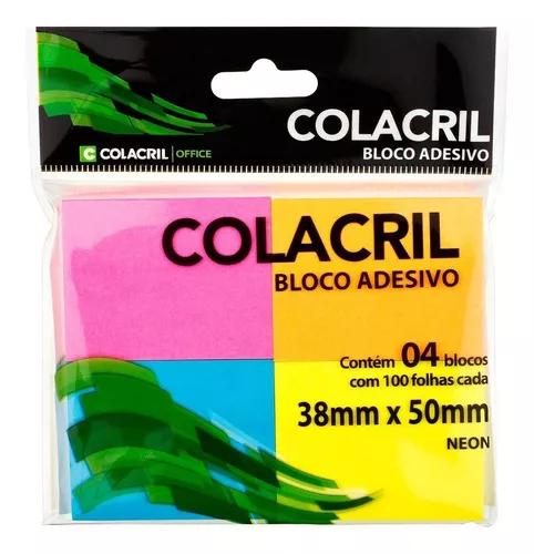 Kit Com 4 Post-it Adesivo Para Recado 38mm X 50mm Neon