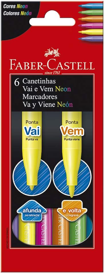 Caneta Vai e Vem Pastel Faber Castell neom - cx com 6 uni