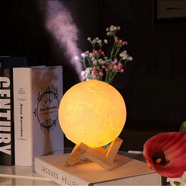 Abajur Lua Umidificador de ar ultrassônico, difusor de aromas e luminária de mesa 880ml USB, LED 3 cores - Knup KP-UM04