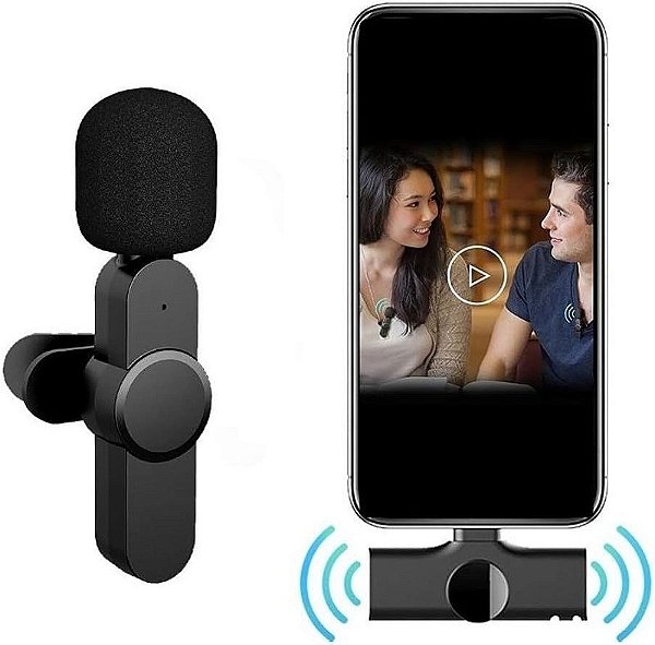 Microfone Lapela Sem Fio para Iphone Apple conector lightning -  20 metros de Alcançe