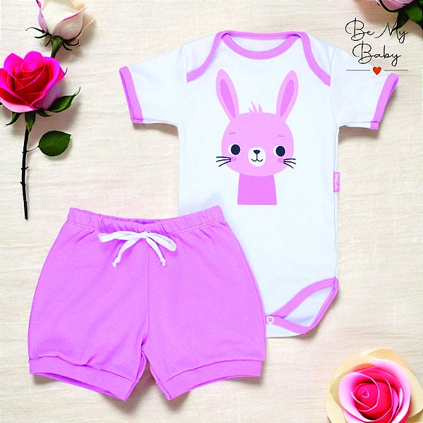 Conjunto Curto para Bebê - Coelhinha Rosa
