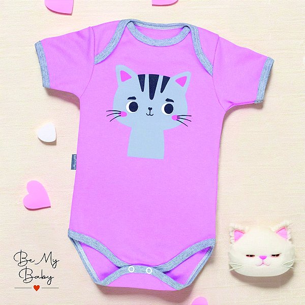 Body Bebê Manga Curta 100%algodão - Gatinha