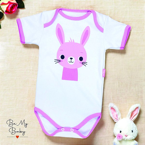 Body Bebê Manga Curta 100%algodão - Coelhinha