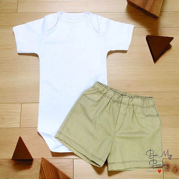 Conjunto Infantil Body e Bermuda Ecolinho 12M a 24M - Caqui