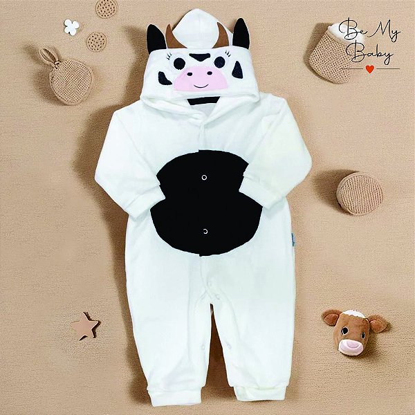 Macacão para Bebê em Plush - Vaquinha