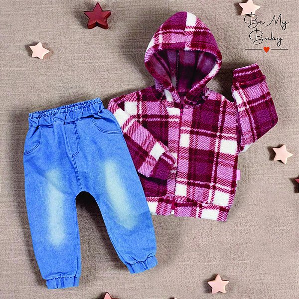 Conjunto De Bebê Com Casaquinho Xadrez Marsala