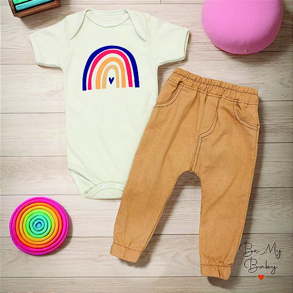 Conjunto para Bebê Body Curto Com Calça Jogger - Arco-íris