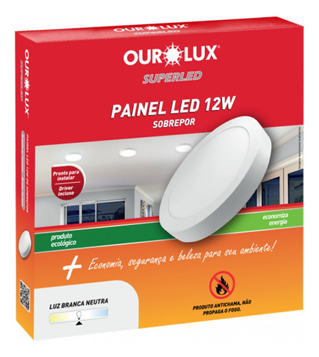 Luminária Plafon Led 12w Sobrepor Ourolux Branco Frio 110v/220v 03216