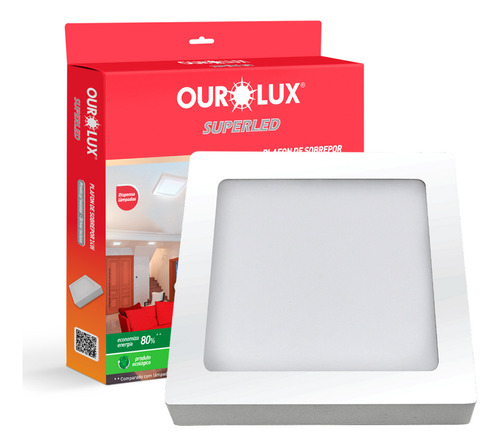 Luminária Plafon Led Sobrepor 18w 6500k BIV Quadrada Ourolux