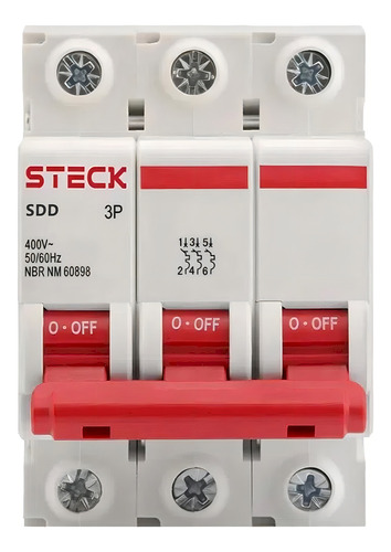 Disjuntor Termomagnético 3kA 25A 3P Curva C Tripolar SDD63C25 Steck