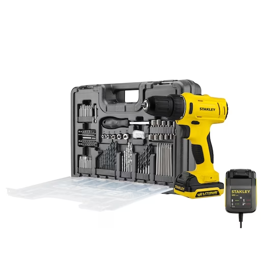Kit Parafusadeira/Furadeira De Impacto 3/8" 10mm 12V Max Íon De Lítio Com 100 Acessórios Stanley