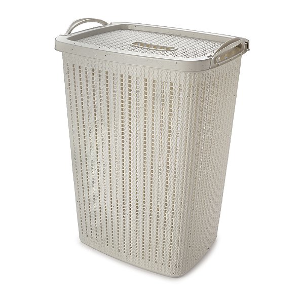 Cesto de Roupas com Tampa 40L Trama Branco Plasútil