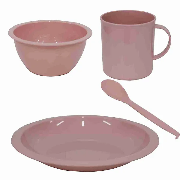 Kit Refeição Infantil com 4 Peças Cor Rosa Uninjet