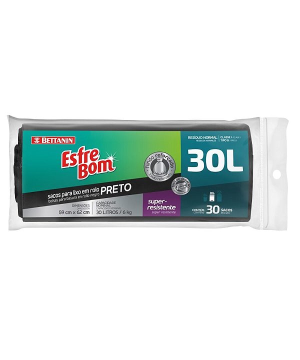 Sacos para Lixo Preto Rolo 30L EsfreBom Bettanin