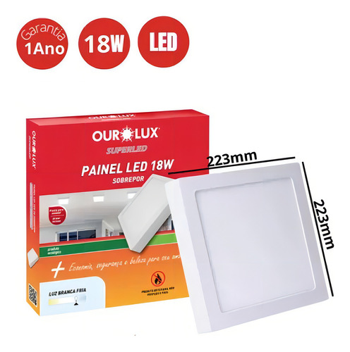 Painel Plafon Led Sobrepor 18w Biv 6500k Quadrado Ourolux