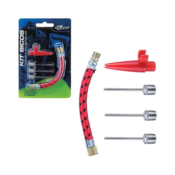 Bicos Para Bomba De Ar Com 4 Pontas + Mangueira Adaptador Art Sport