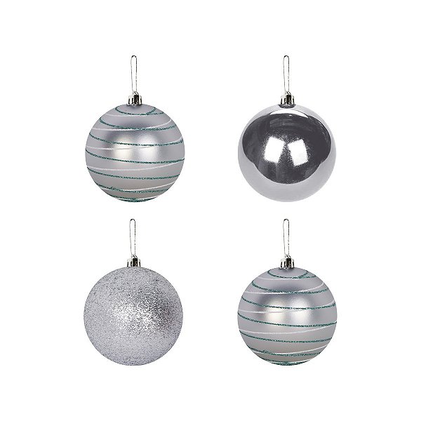 Bola Tb Esfera 8cm C/4pcs Prata ATEF