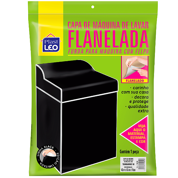 Capa Para Maquina de Lavar Flanelada Lisa M Preta Plast Leo