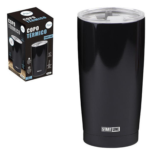 Start Line Copo Inox Térmico Com Tampa 600 Ml Preto ATEF