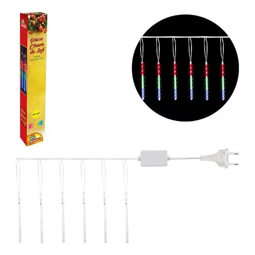 Pisca Chuva De 160 Leds Branco 8 Tubos 2,5m Super Brilhate Cor Das Luzes Bivolt Branco ATEF