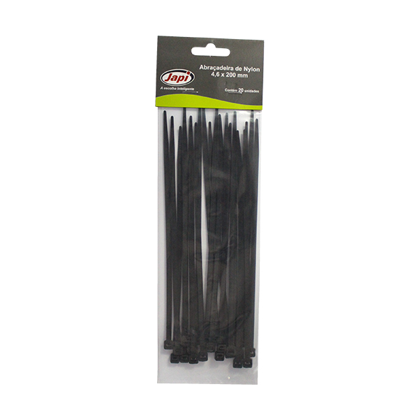 Pacote Com 20 Unidades De Abraçadeiras De Nylon Preta 2,5 x 100 mm Japi