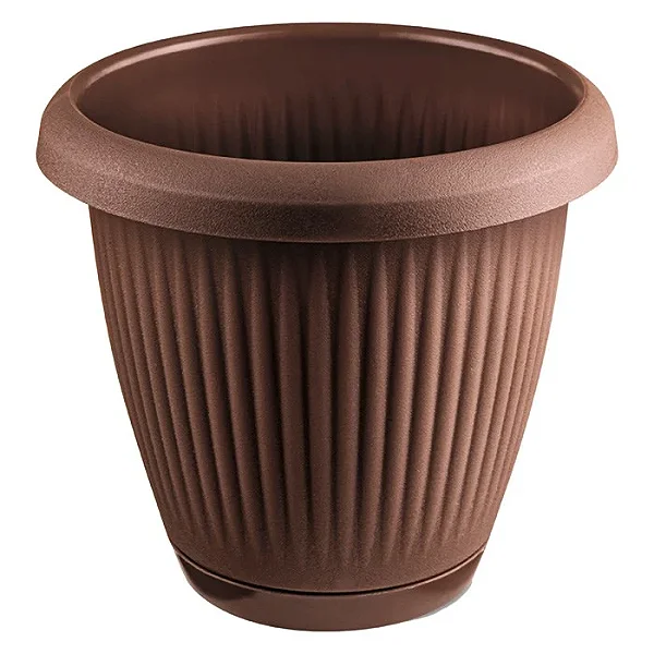 Vaso Plástico 1,4L C/ Prato Redondo Marrom ATEF