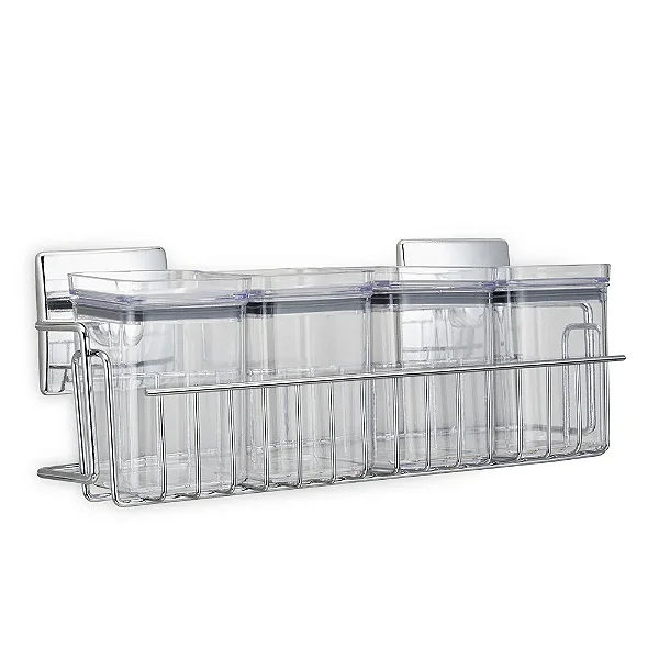 Suporte Parede Com 4 Potes Herméticos P/ Temperos Com Adesivo Dupla Face 3m Arthi