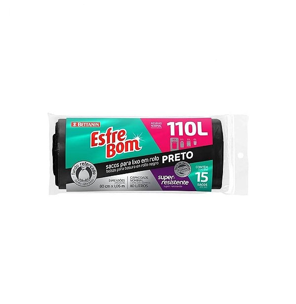 Saco para Lixo Preta Rolo com 15 Sacos de 110 Litros Bettanin