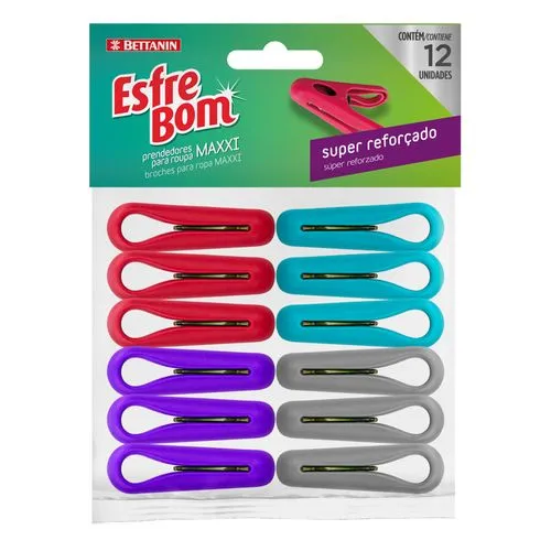 Prendedor de Roupa Plástico Esfrebom Maxxi 12 Unidades Bettanin