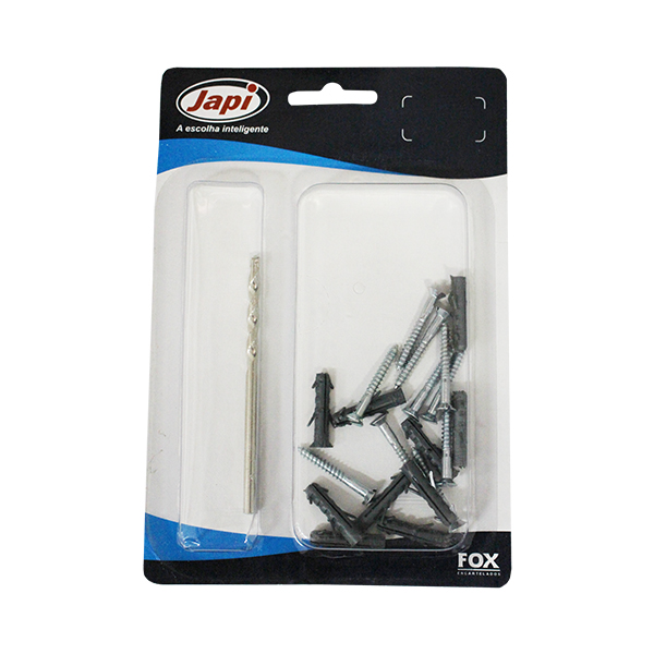 Kit Instalação 1 Broca Alvenaria, 10 Parafusos Cabeça Chata, 10 Buchas N5 Japi