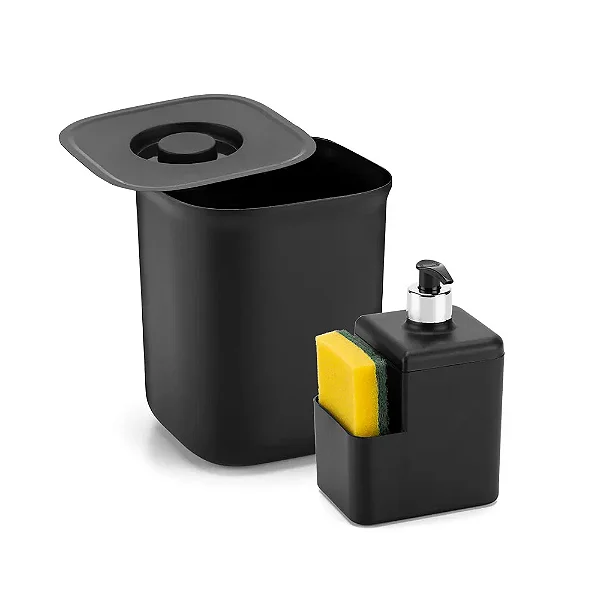 Kit Lixeira 4 L + Dispenser De Detergente e Bucha Dasplast