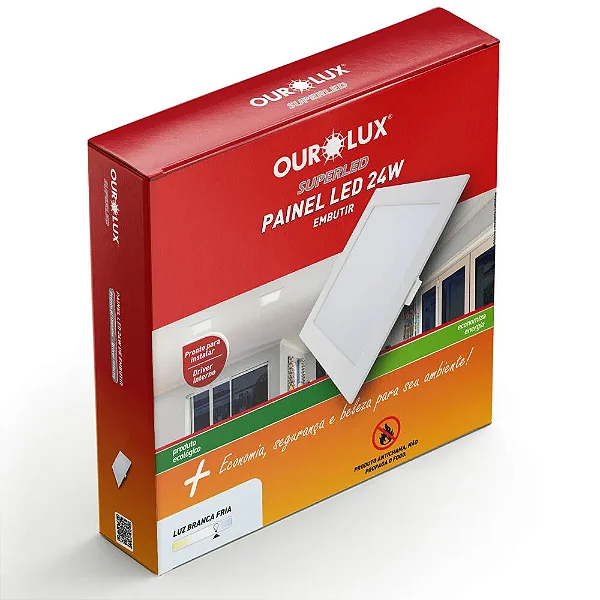 Painel Led Super Eco Embutir 24W 6500k Quadrado Bivolt Ourolux