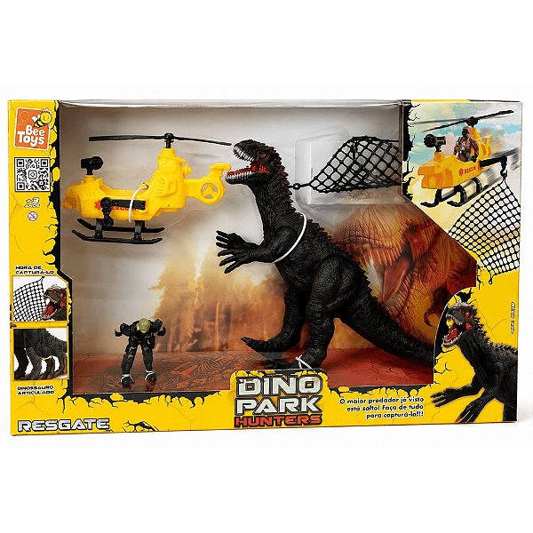Dinopark Hunters Resgate Com Helicóptero E Soldado Articulado Com Rede De Captura - Bee Toys