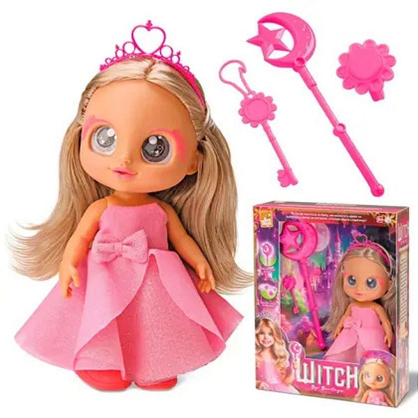 Boneca Witch Fadinha Rosa Com Tiara Varinha de Condão Chave Mágica E Anel - Bee Toys