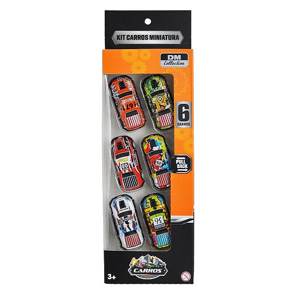 Kit 6 Carros Miniatura Pull Back DM Collection Variados - DM TOYS