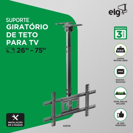 Suporte Giratório Inclinável de Teto para TV 26" a 75" - ELG