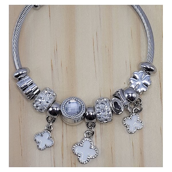 Bracelete Berloques Prateado Aço Inox