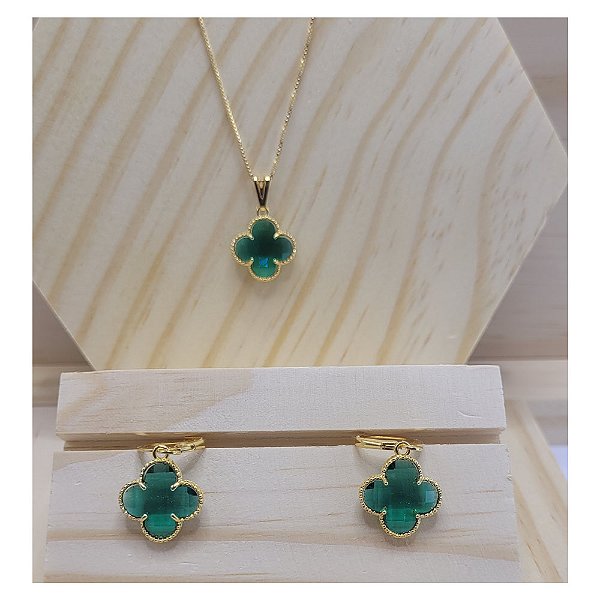 Conjunto Colar + Brinco Trevo