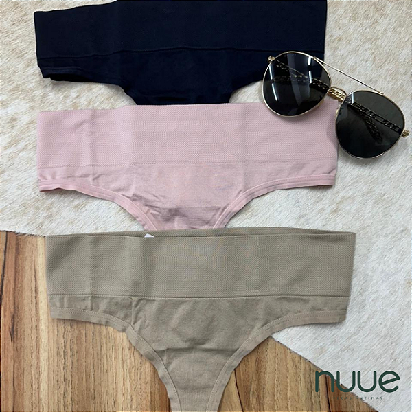 Kit 3pç - Calcinha fio dental com cós largo sem costura