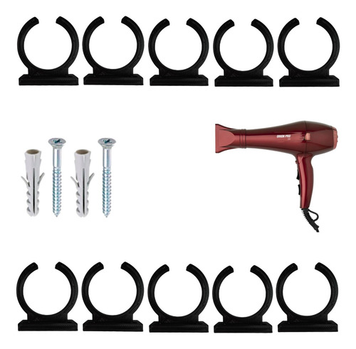 10 suportes secador de cabelo universal de parede+parafusos