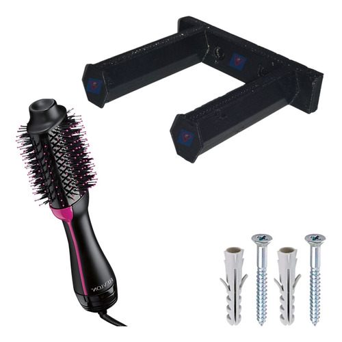 suporte escova secadora alisadora rotativa + parafusos preto