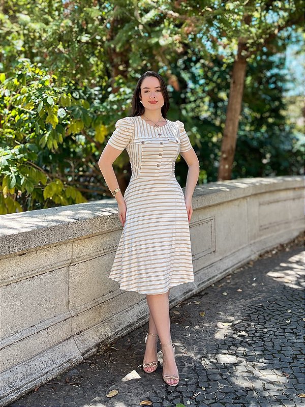 Vestido Ana Listrado Elegante Midi